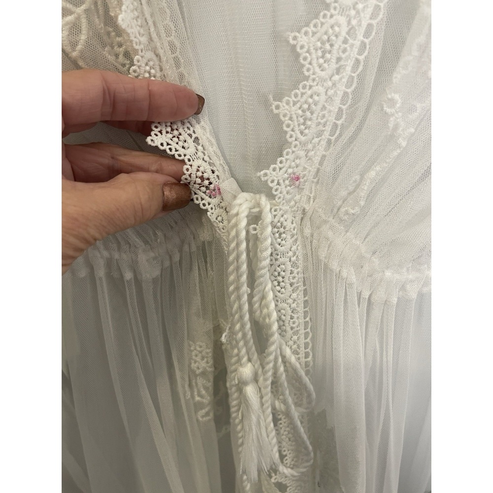 Primark Women's Large Long White Embroidered Lace Sheer Kimono Robe Swim Coverup - Picture 11 of 15